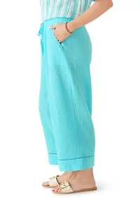 Petite Gauze Cropped Pants with Inset Trim