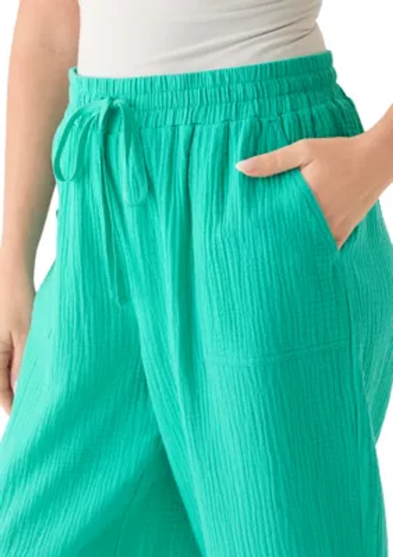 Petite Gauze Cropped Pants with Inset Trim