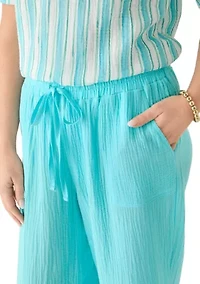 Petite Gauze Cropped Pants with Inset Trim