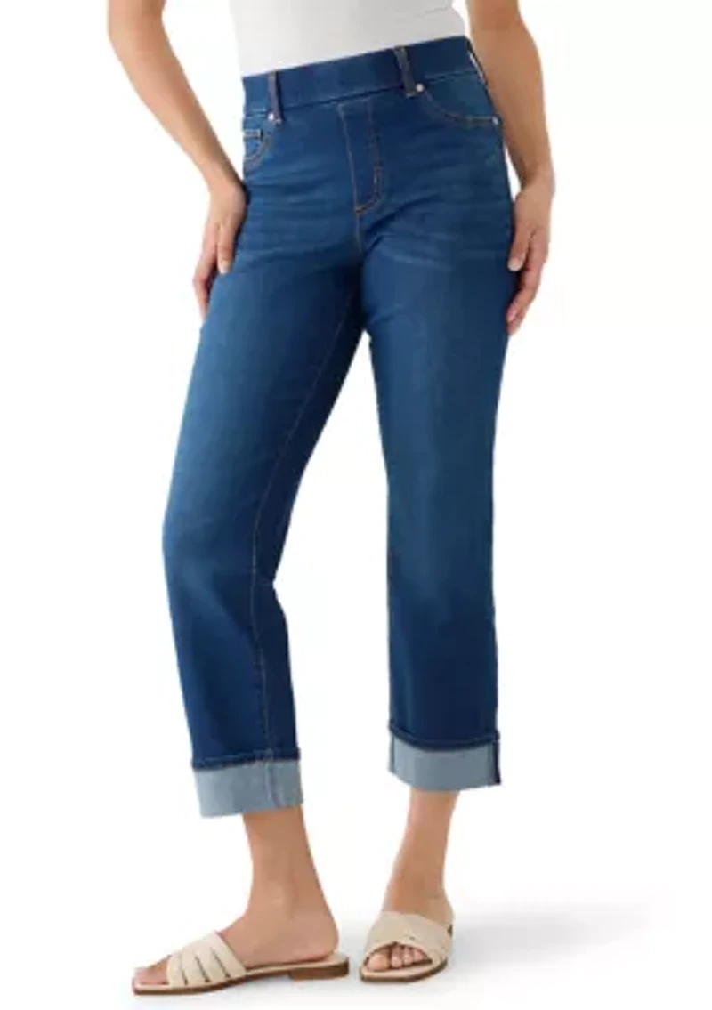 Petite Straight Leg Cuffed Ankle Jeans