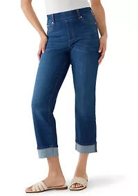 Petite Straight Leg Cuffed Ankle Jeans