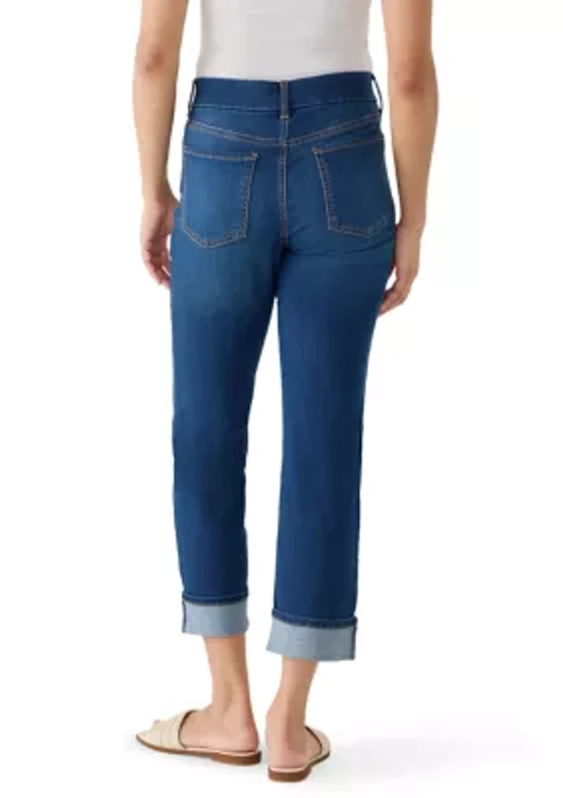 Petite Straight Leg Cuffed Ankle Jeans