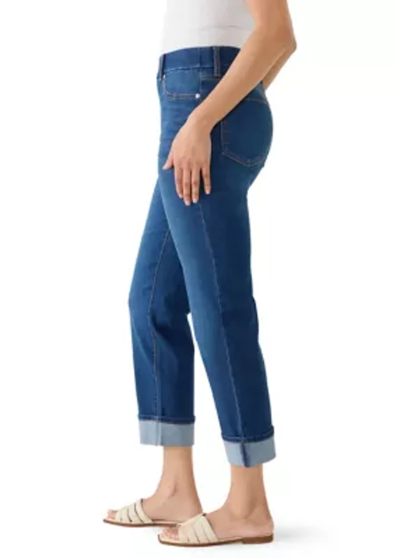 Petite Straight Leg Cuffed Ankle Jeans