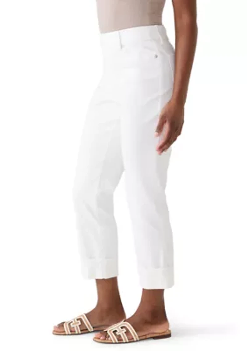 Petite Pull On Straight Leg Cuffed Pants