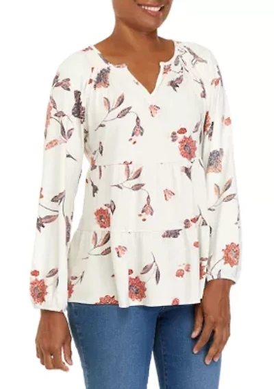 Petite  Long Sleeve Julianna Crepe Notch Neck Tunic Shirt