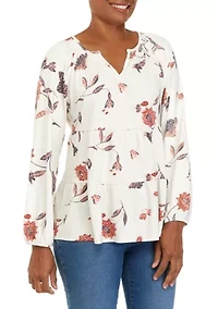 Petite  Long Sleeve Julianna Crepe Notch Neck Tunic Shirt