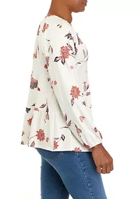 Petite  Long Sleeve Julianna Crepe Notch Neck Tunic Shirt