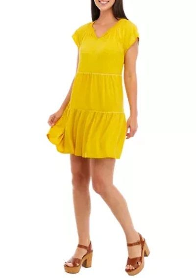 Petite Tiered Flutter Sleeve Dress