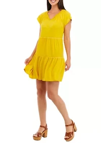 Petite Tiered Flutter Sleeve Dress