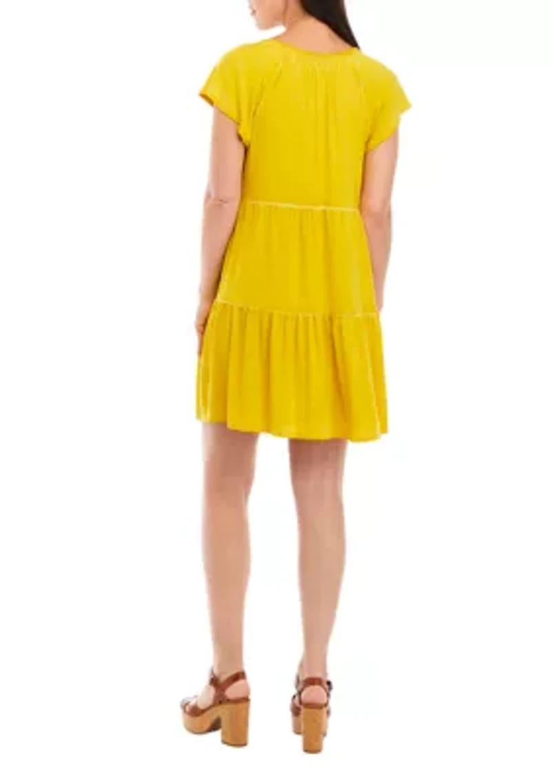 Petite Tiered Flutter Sleeve Dress