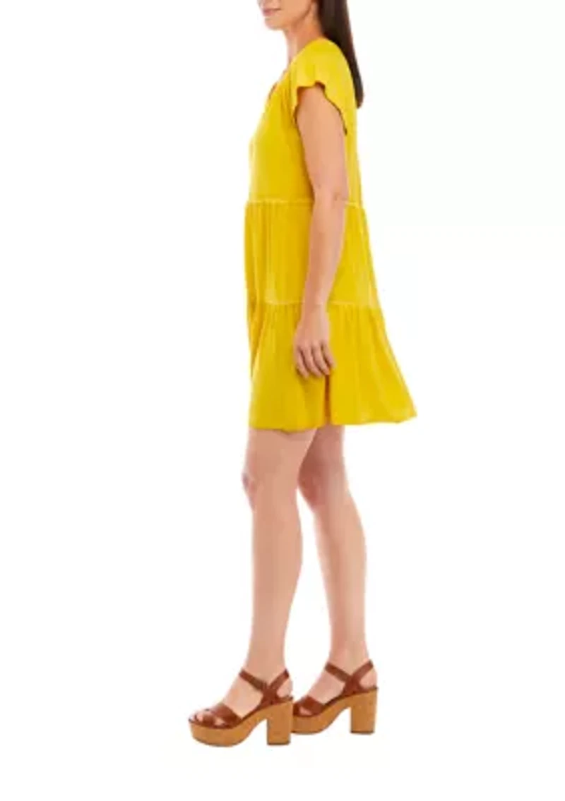 Petite Tiered Flutter Sleeve Dress
