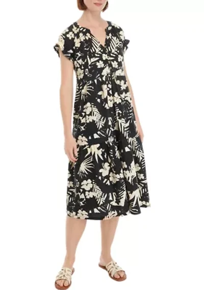 Petite Printed Button Front Dress