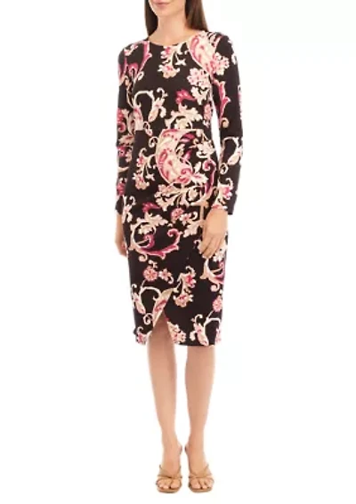 Women's Long Sleeve Floral Tulip Hem Midi Dress