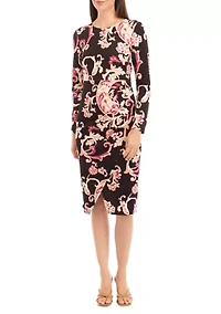 Women's Long Sleeve Floral Tulip Hem Midi Dress