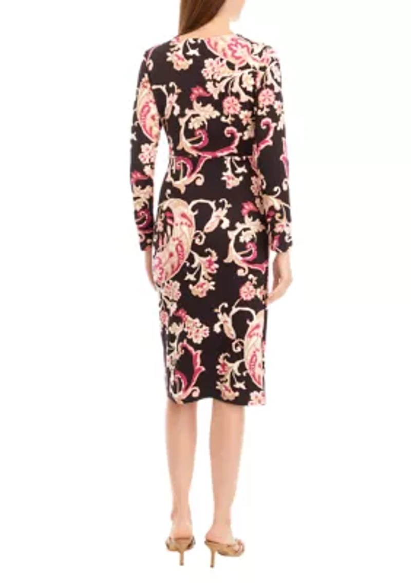 Women's Long Sleeve Floral Tulip Hem Midi Dress
