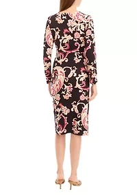 Women's Long Sleeve Floral Tulip Hem Midi Dress