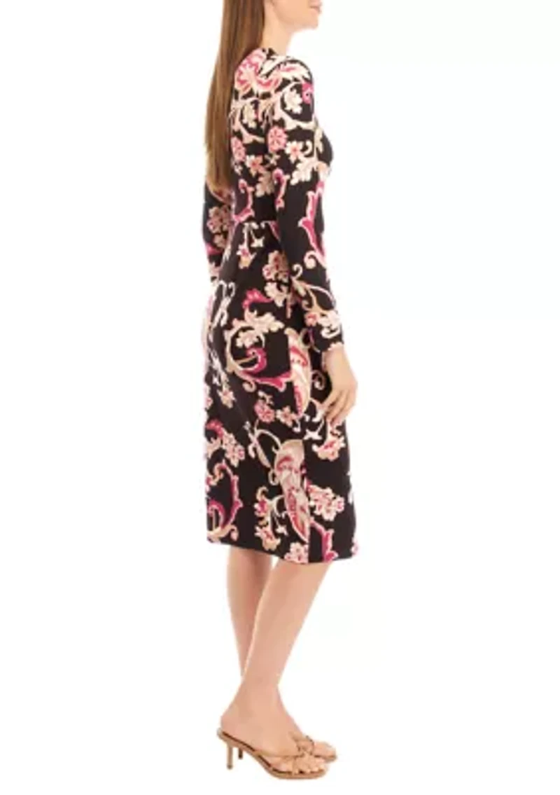 Women's Long Sleeve Floral Tulip Hem Midi Dress