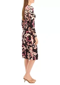 Women's Long Sleeve Floral Tulip Hem Midi Dress