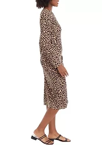 Women's Long Sleeve Faux Wrap Midi Dress