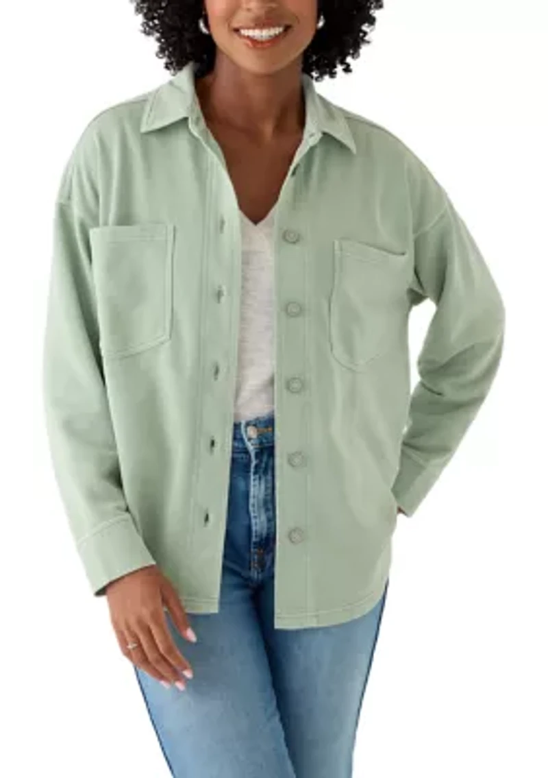 Women's Long Sleeve Knit Terry Shacket