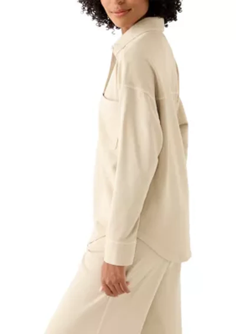 Women's Long Sleeve Knit Terry Shacket