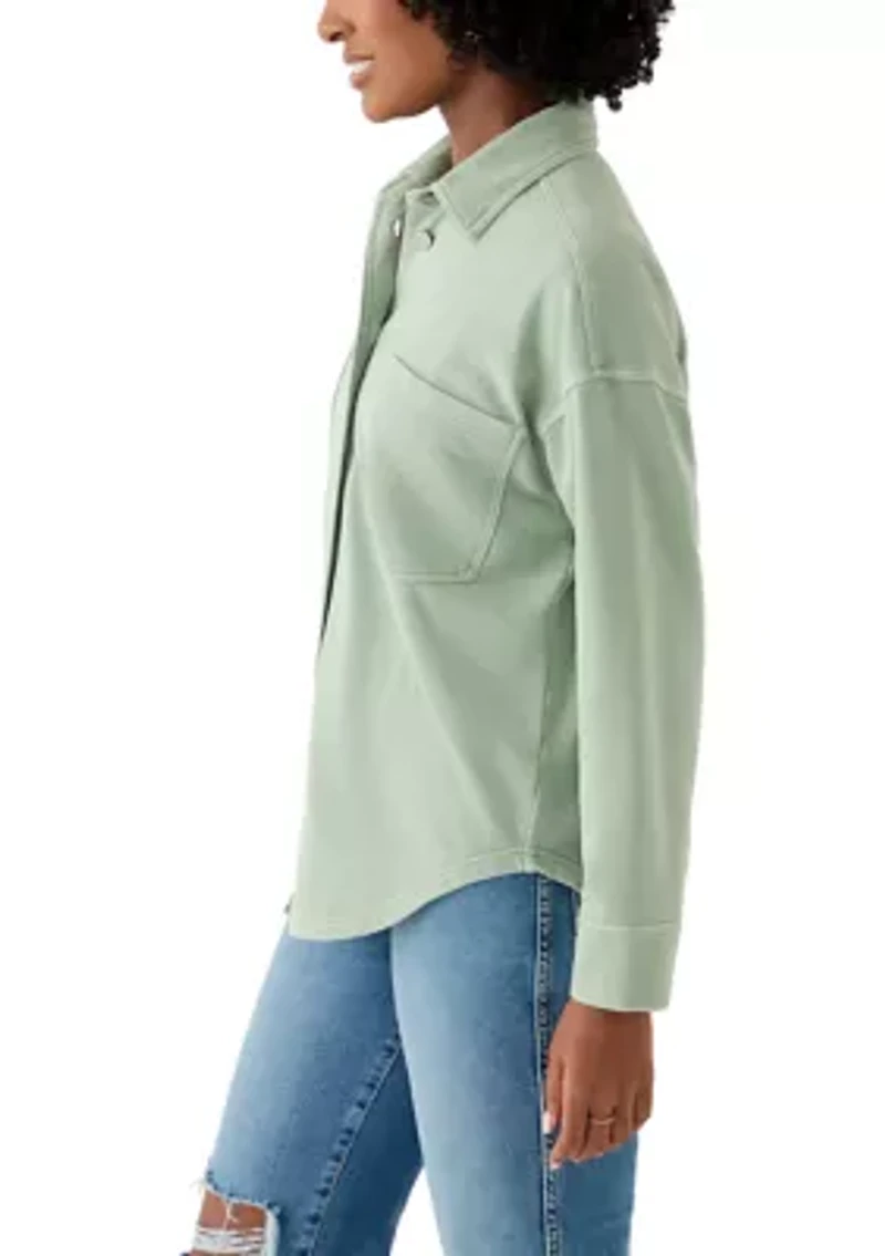 Women's Long Sleeve Knit Terry Shacket