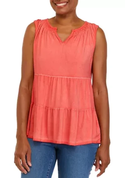 Petite Split Neck Sleeveless Julianna Crepe Tunic Tank