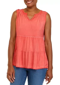 Petite Split Neck Sleeveless Julianna Crepe Tunic Tank