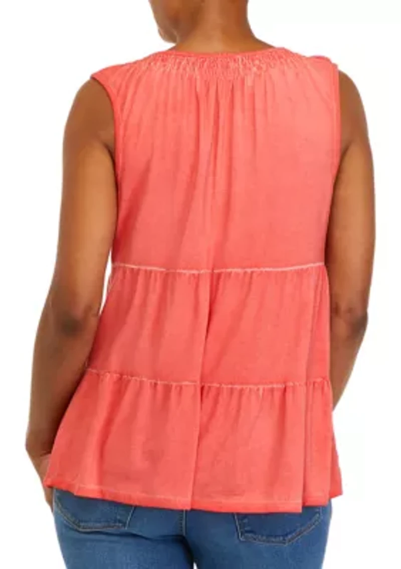 Petite Split Neck Sleeveless Julianna Crepe Tunic Tank