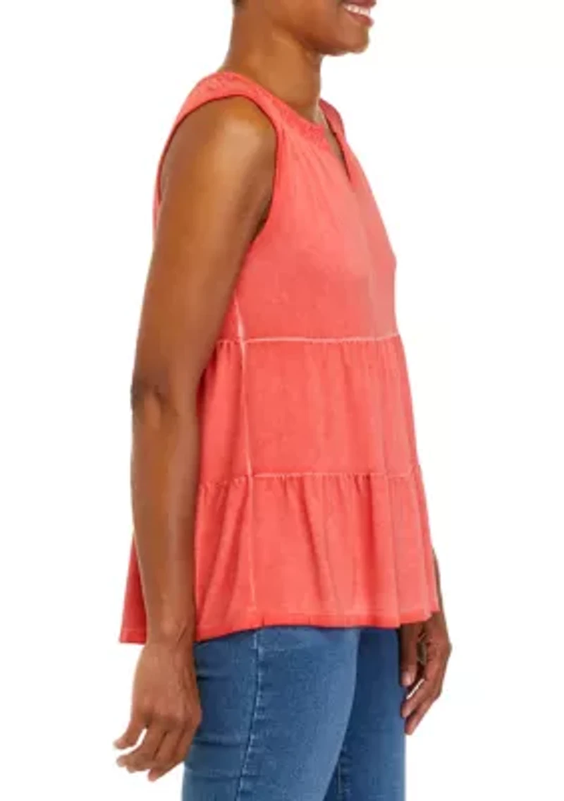 Petite Split Neck Sleeveless Julianna Crepe Tunic Tank
