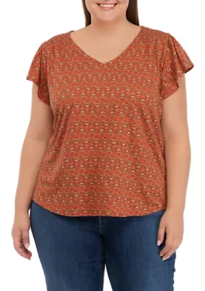 Plus Flutter Sleeve Smocked Shoulder Top