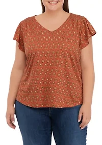 Plus Flutter Sleeve Smocked Shoulder Top