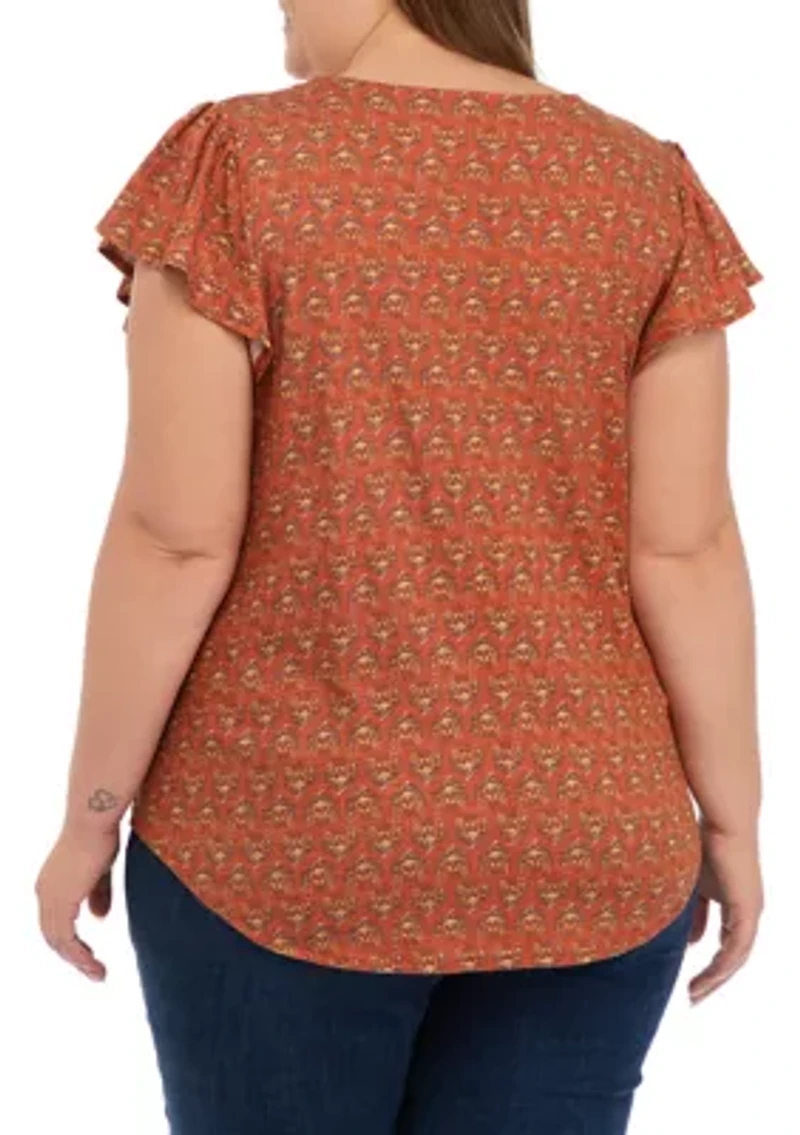 Plus Flutter Sleeve Smocked Shoulder Top