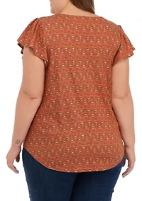 Plus Flutter Sleeve Smocked Shoulder Top