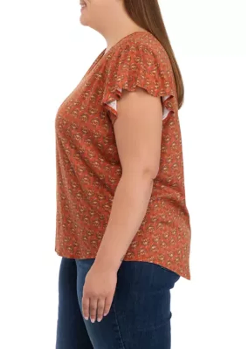 Plus Flutter Sleeve Smocked Shoulder Top