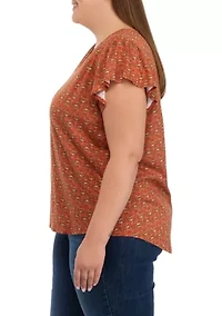 Plus Flutter Sleeve Smocked Shoulder Top