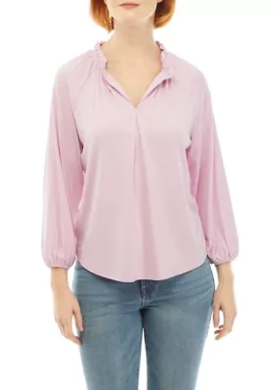 Petite 3/4 Sleeve Jacquard Peasant Top