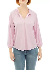 Petite 3/4 Sleeve Jacquard Peasant Top