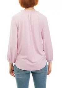 Petite 3/4 Sleeve Jacquard Peasant Top
