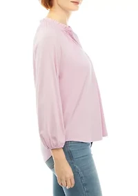 Petite 3/4 Sleeve Jacquard Peasant Top