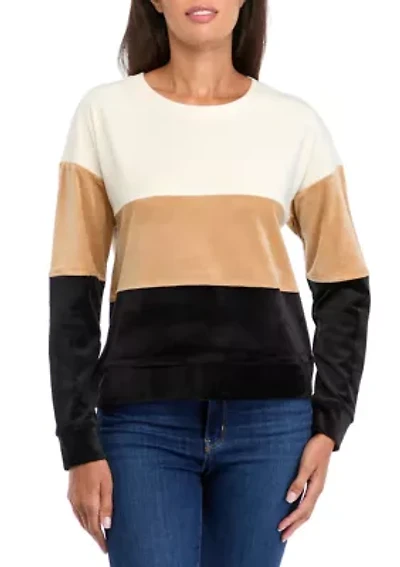 Women's Drop Shoulder Color Block Velour Sweatshirt