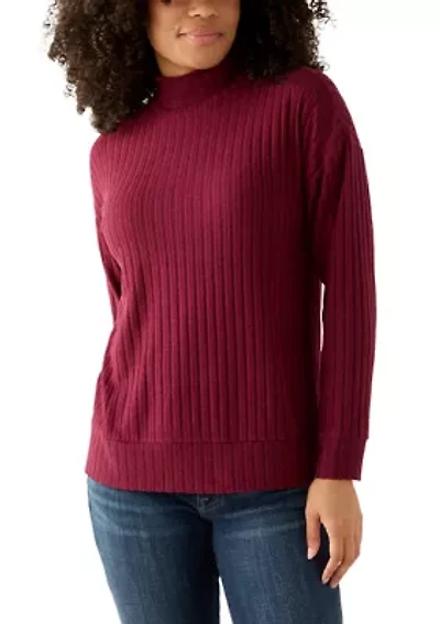Women's Long Sleeve Rib Knit Mock Neck Sweater