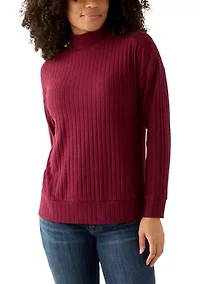 Women's Long Sleeve Rib Knit Mock Neck Sweater