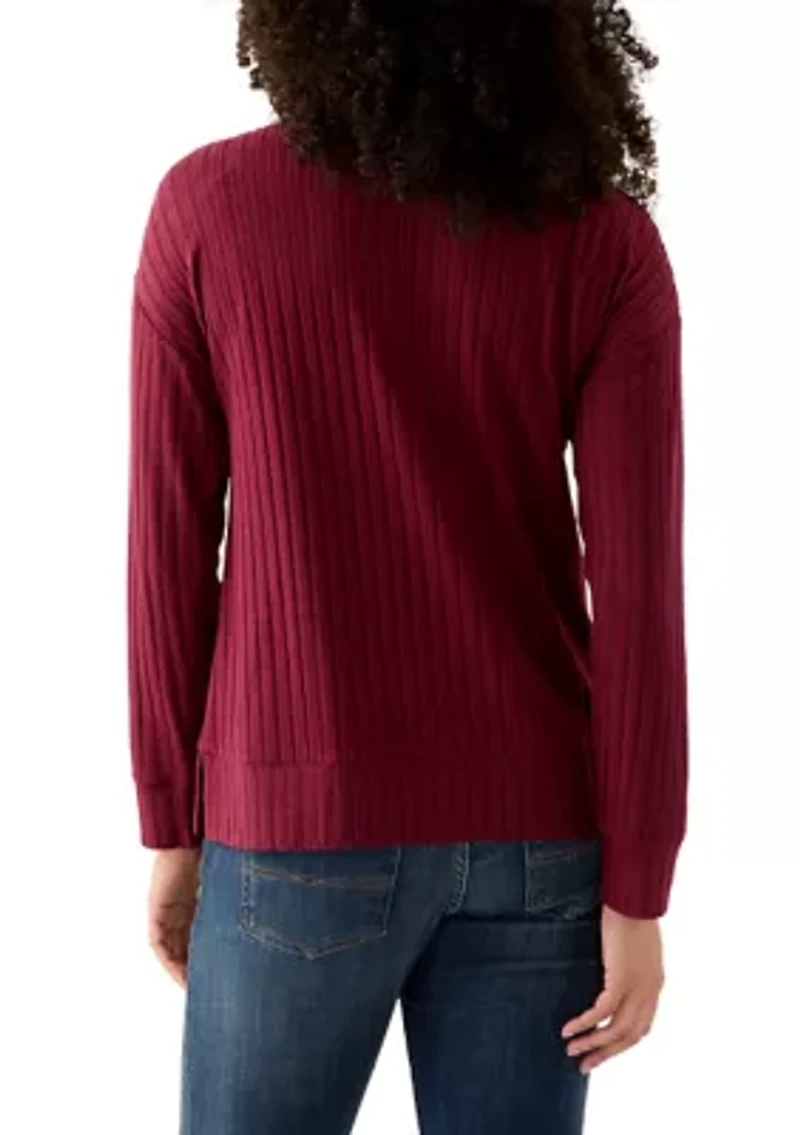 Women's Long Sleeve Rib Knit Mock Neck Sweater