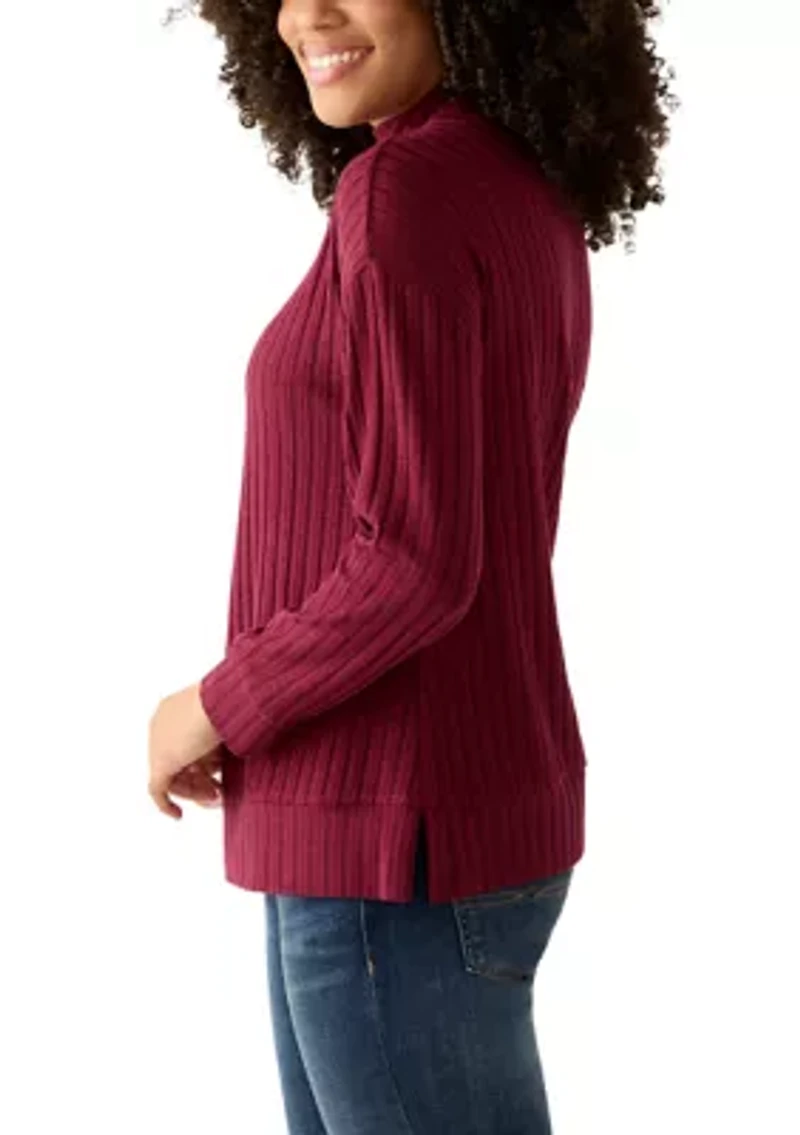 Women's Long Sleeve Rib Knit Mock Neck Sweater