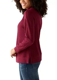 Women's Long Sleeve Rib Knit Mock Neck Sweater
