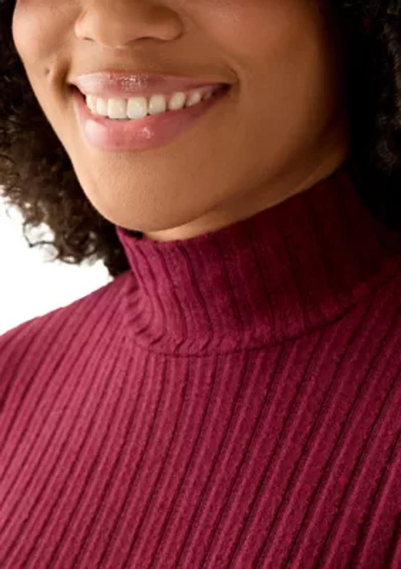 Women's Long Sleeve Rib Knit Mock Neck Sweater