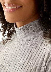 Women's Long Sleeve Ribbed Knit Mock Neck T-Shirt