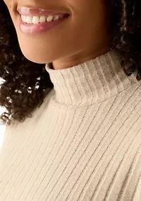 Women's Long Sleeve Ribbed Knit Mock Neck T-Shirt