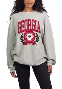 NCAA Georgia Bulldogs Drop Shoulder Graphic Crew Pullover